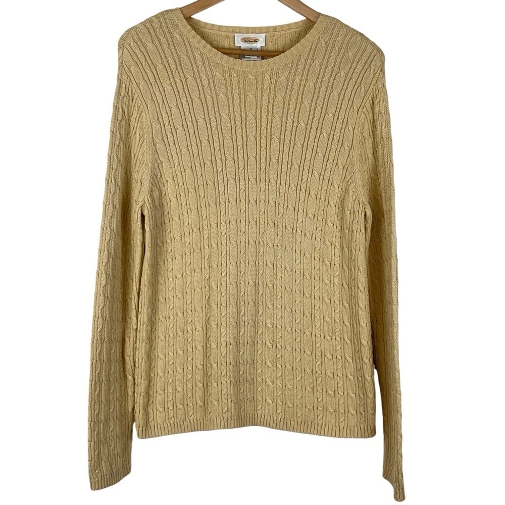 Talbots Vintage 90’s 100% Cotton Cable Knit Crewneck Neutral Tan Sweater Size XL
